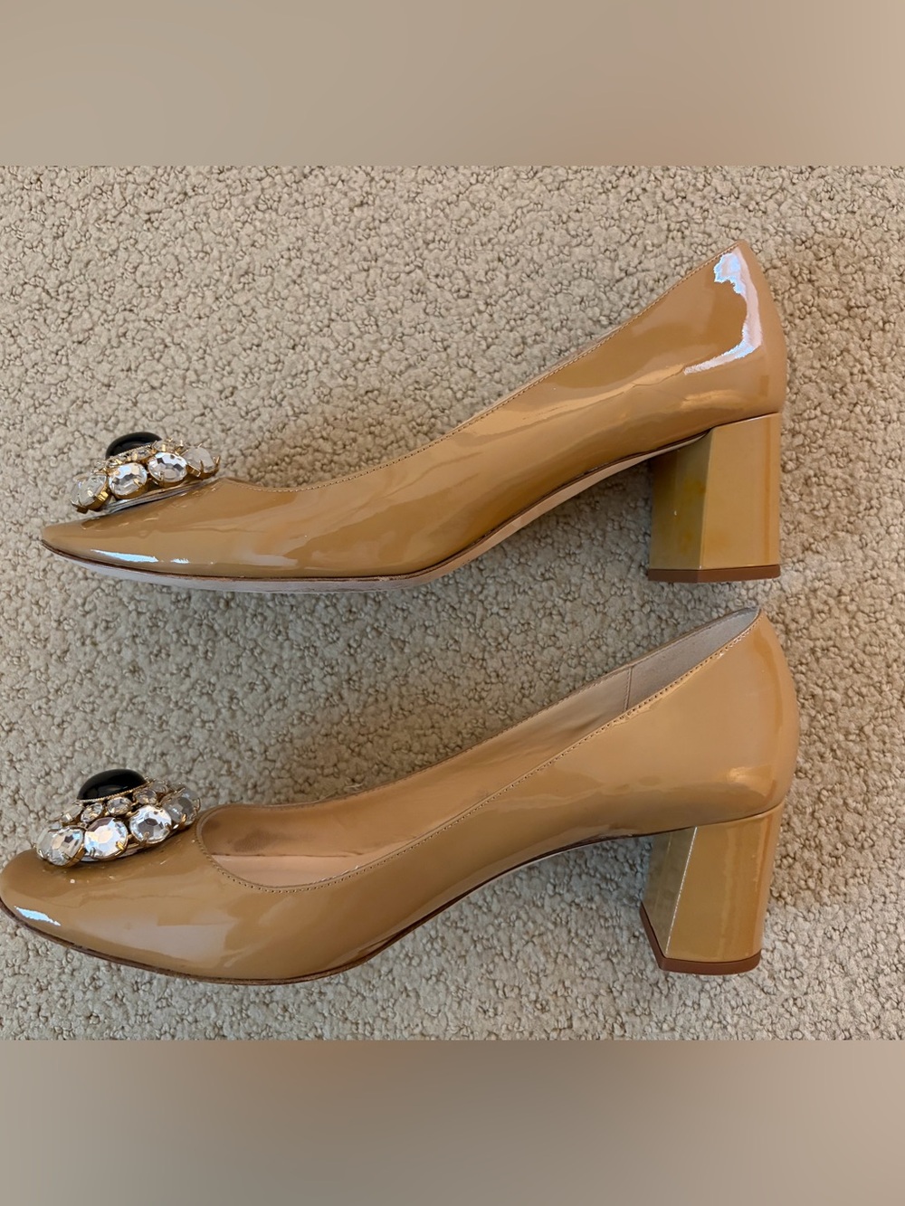 kate spade Tan Patent Leather Jeweled Toe Pumps - Picture 4 of 9